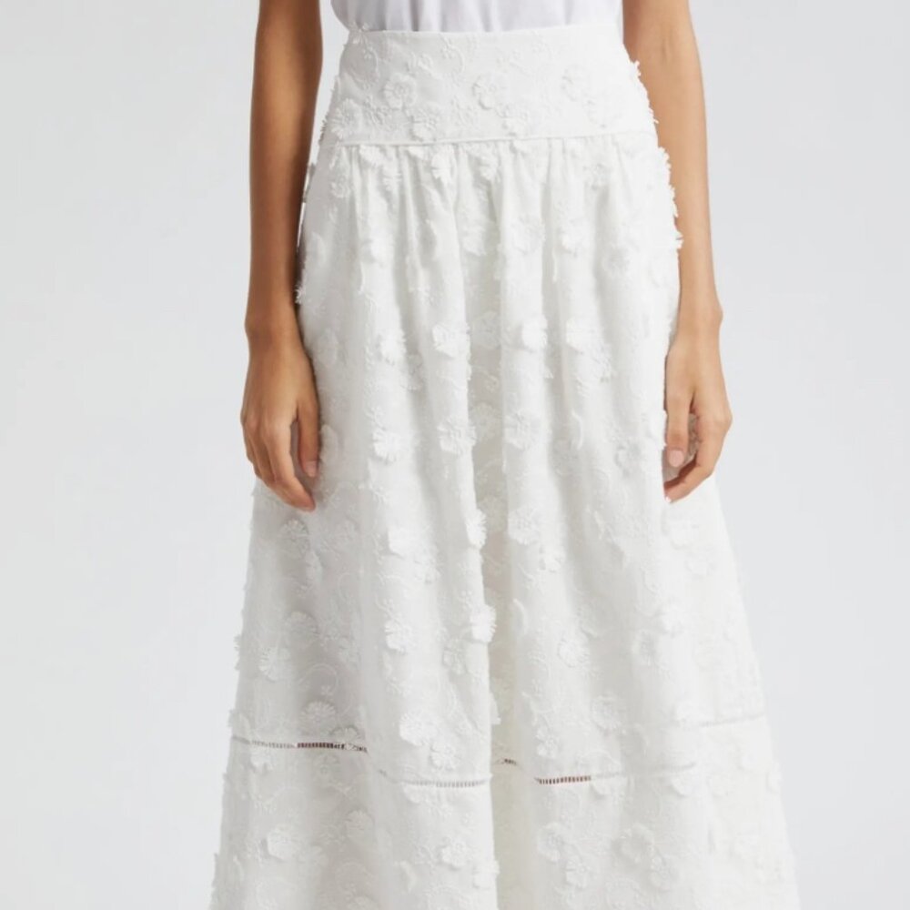 NWOT Farm Rio Off White 3D Flower Midi Skirt sz XL
